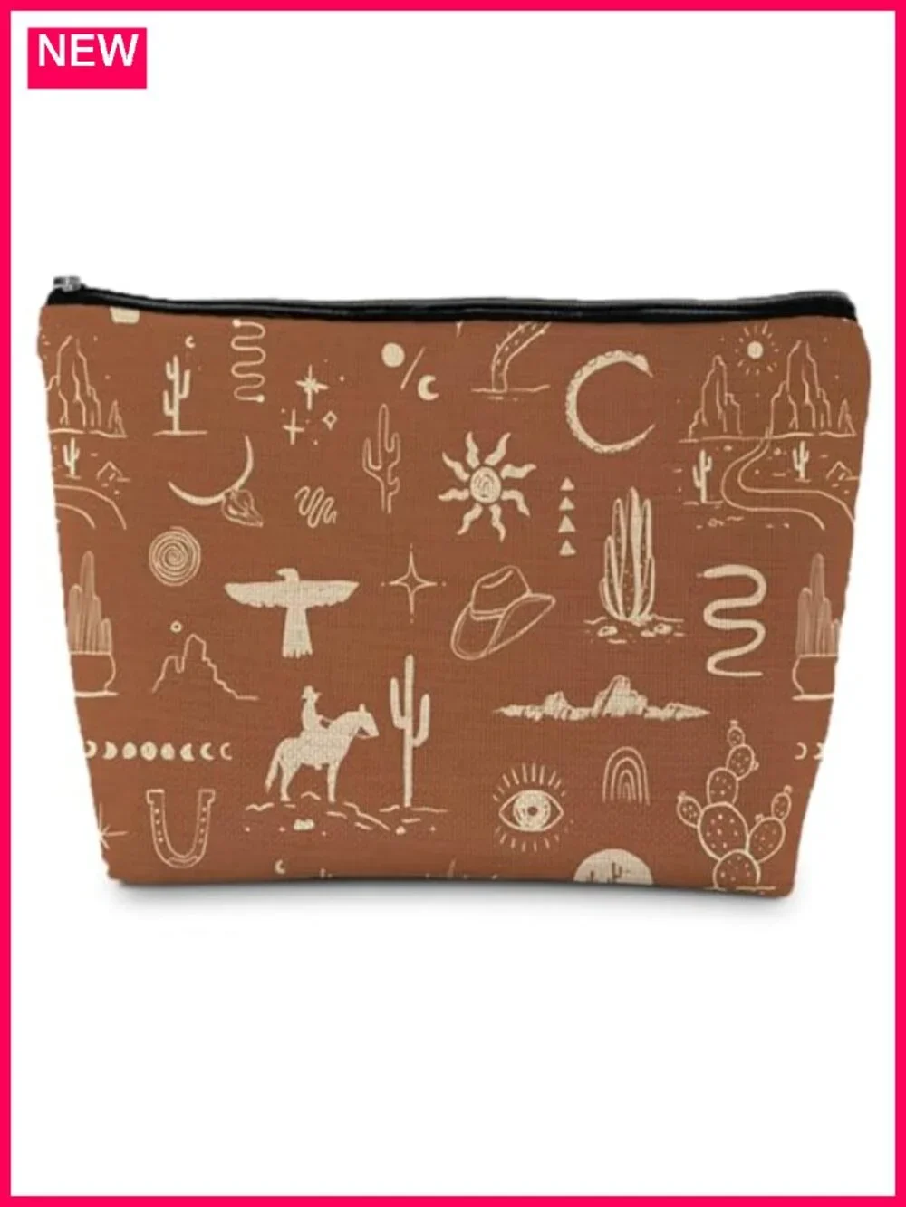 Vintage Western Linen Cosmetic Bag, Small Zipper Pouch for Purse